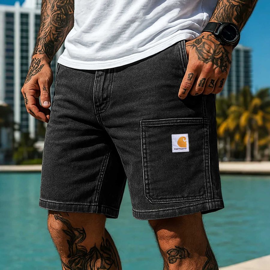 

Men's Vintage Washed Distressed Denim Walkshort Workwear Boardshorts Surf Shorts