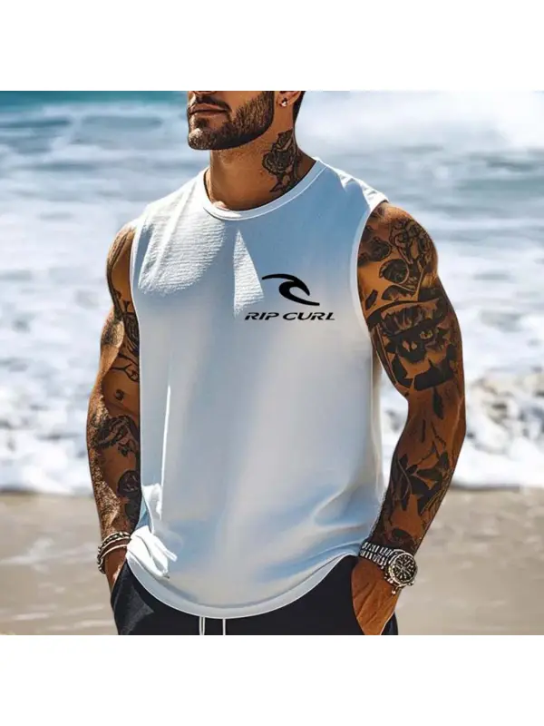 Men's Vintage Surf Print Beach And Outdoor Sleeveless Tank Top - Shopyiyistories.com 