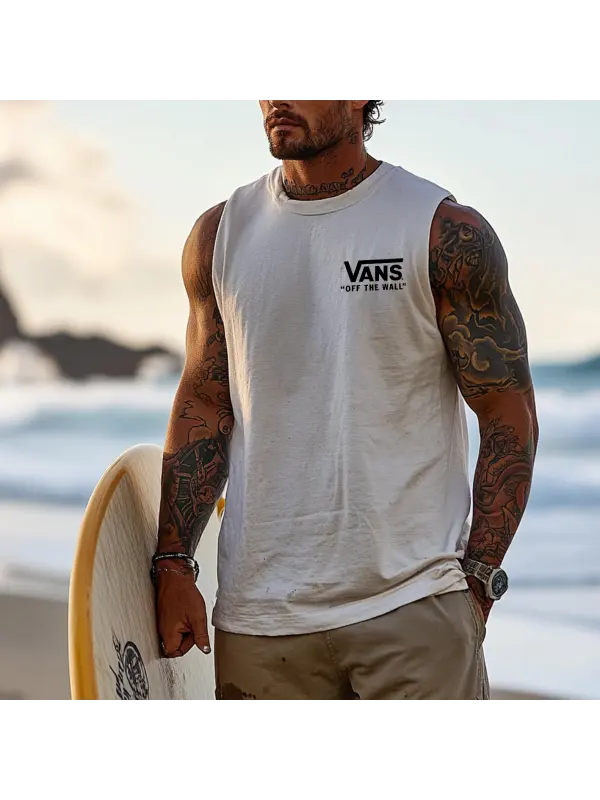 Men's Vintage Surfing Oversized Print Tank Top - Aptkoi.com 