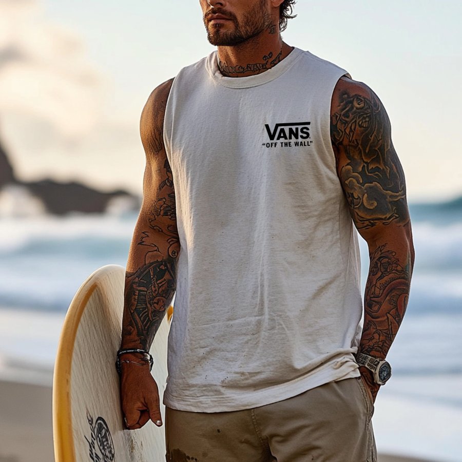 

Men's Vintage Surfing Oversized Print Tank Top