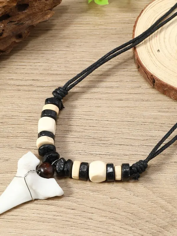 Retro-Style Summer Holiday Surfing Fashion And Individual Wooden Bead Shark Tooth Men'S And Women'S Necklaces - Pragmaace.com 