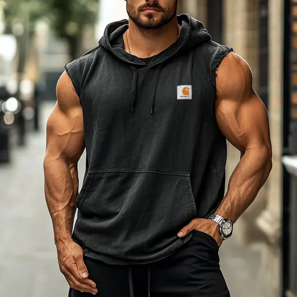 Men's 2025 Newest Retro Fashion Patchwork Pocket Sleeveless Hoodie - Wayrates.chimpone.com 
