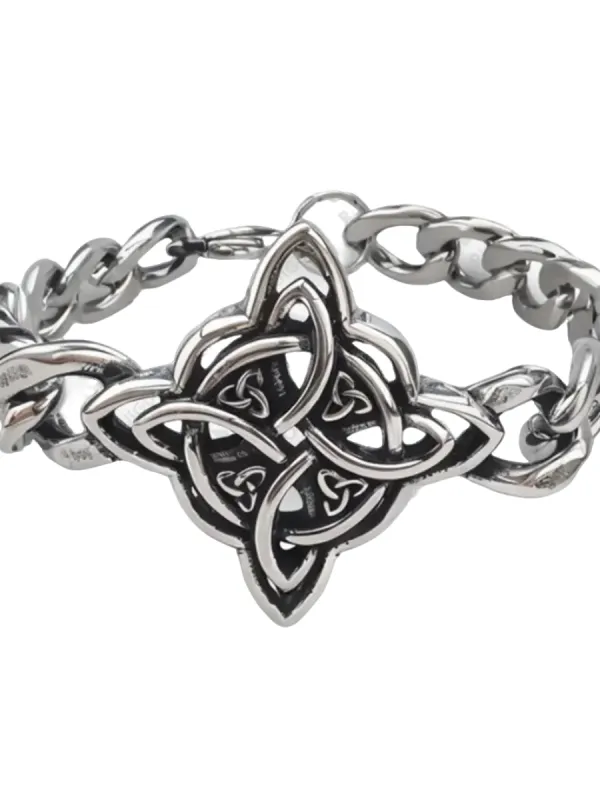 Retro-Style Celtic Knot Skull Stainless Steel Cuban Bracelet, Cross Punk Men'S Accessory - Pragmaace.com 