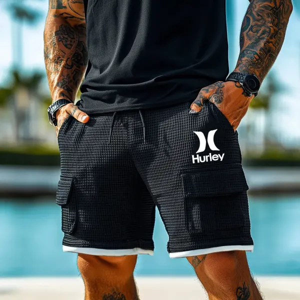 Men's Casual Cotton Blend Houndstooth Patchwork Elastic Waist Drawstring Cargo Shorts - Wayrates.chimpone.com 