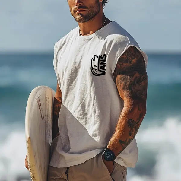 Men's Vintage Surfing Oversized Print Tank Top - Yesunshine.com 