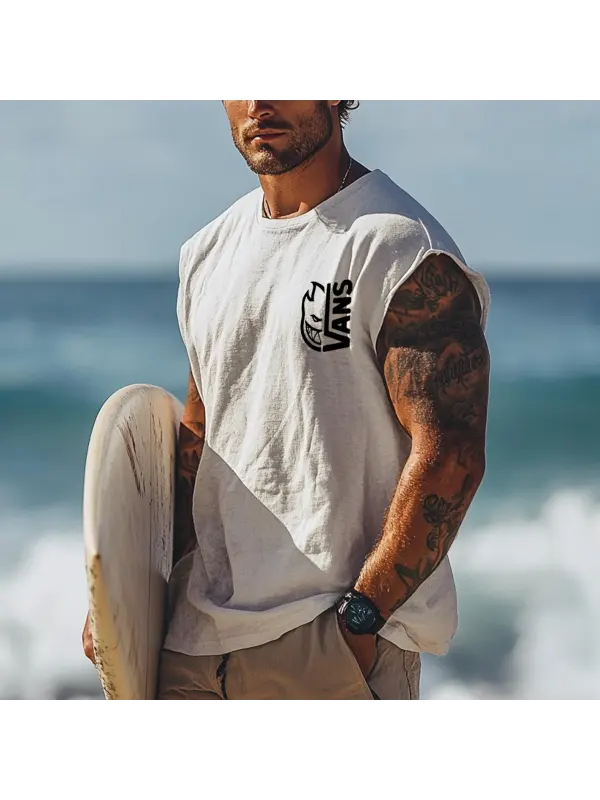 Men's Vintage Surfing Oversized Print Tank Top - Shopyiyistories.com 