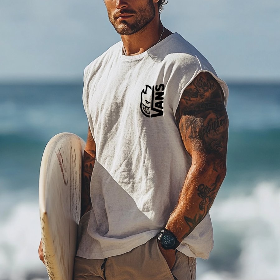 

Men's Vintage Surfing Oversized Print Tank Top