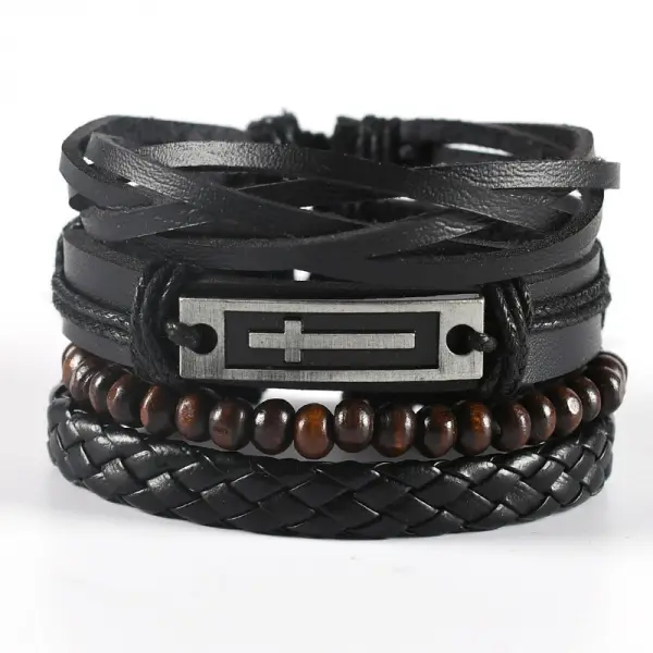 New European And American Retro Style Life Tree 8-Shaped Cross Zinc Alloy Hand-Woven 4-Piece Men'S Bracelet - Wayrates.com 
