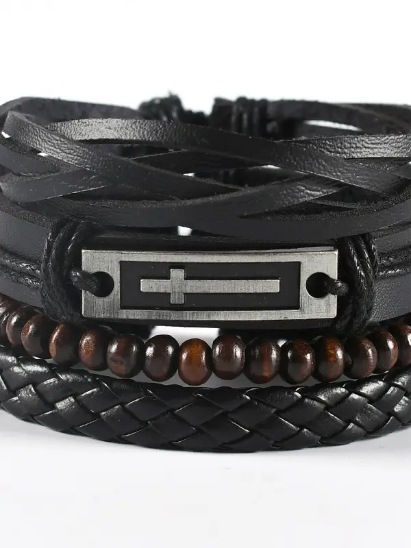 New European And American Retro Style Life Tree 8-Shaped Cross Zinc Alloy Hand-Woven 4-Piece Men'S Bracelet - Pragmaace.com 