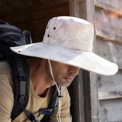 Summer Sun Protection Fishing Hat For Men, Breathable And Sunshade For Mountain Climbing, 14cm, Oversized Brim, Outdoor
