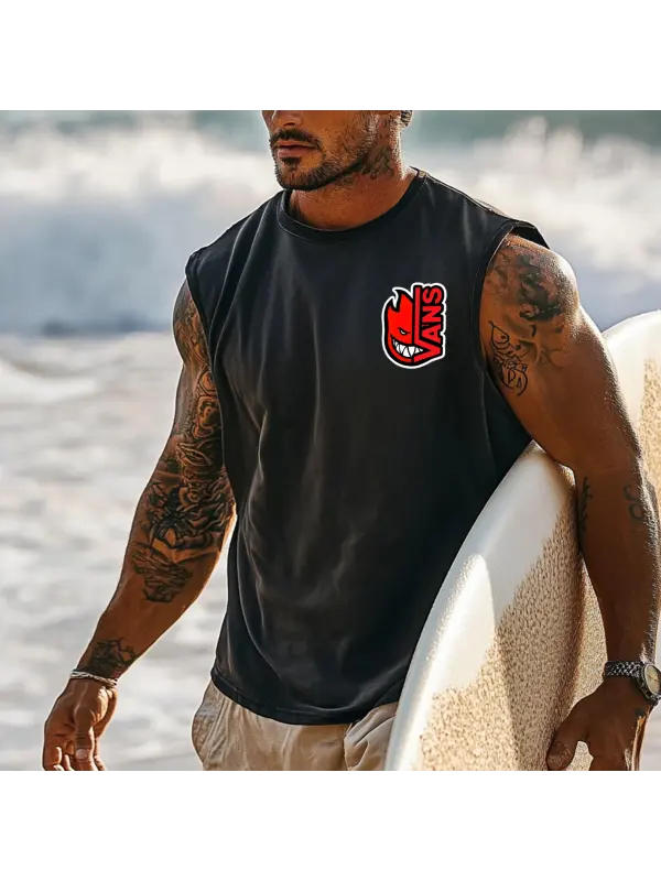 Men's Vintage Surfing Oversized Print Tank Top - Aptkoi.com 