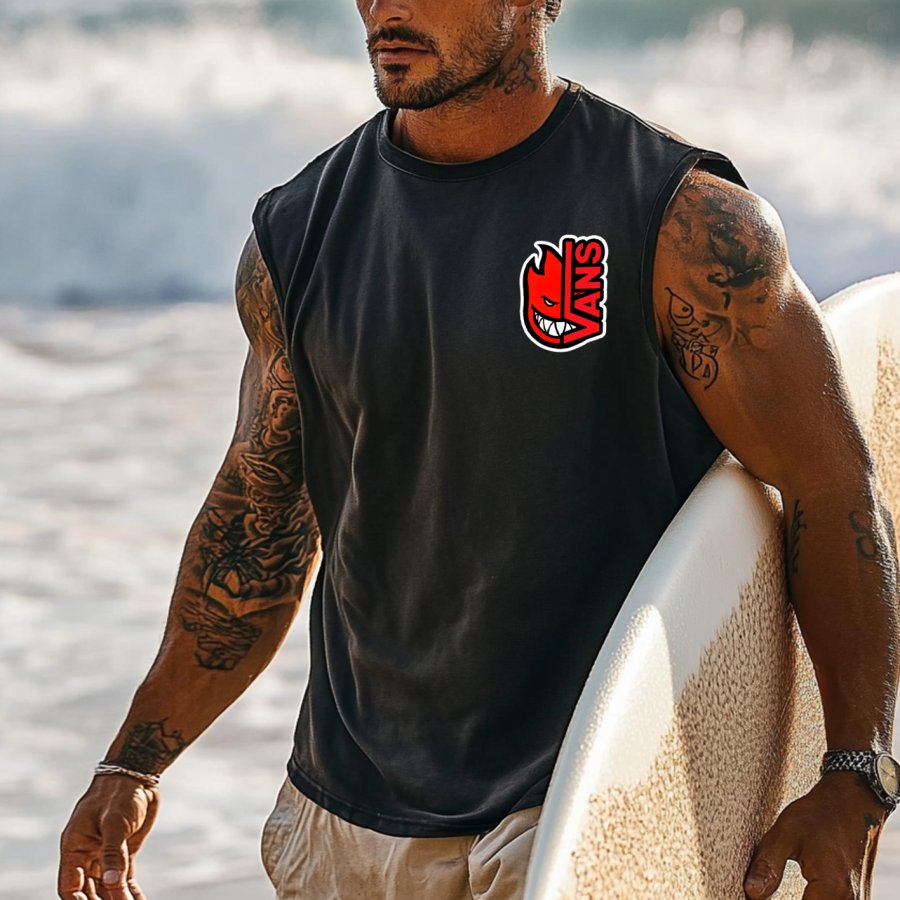 

Men's Vintage Surfing Oversized Print Tank Top