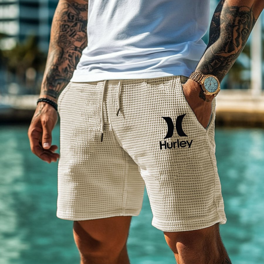 

Men's Vintage Waffle Knit Surf Elastic Drawstring Shorts