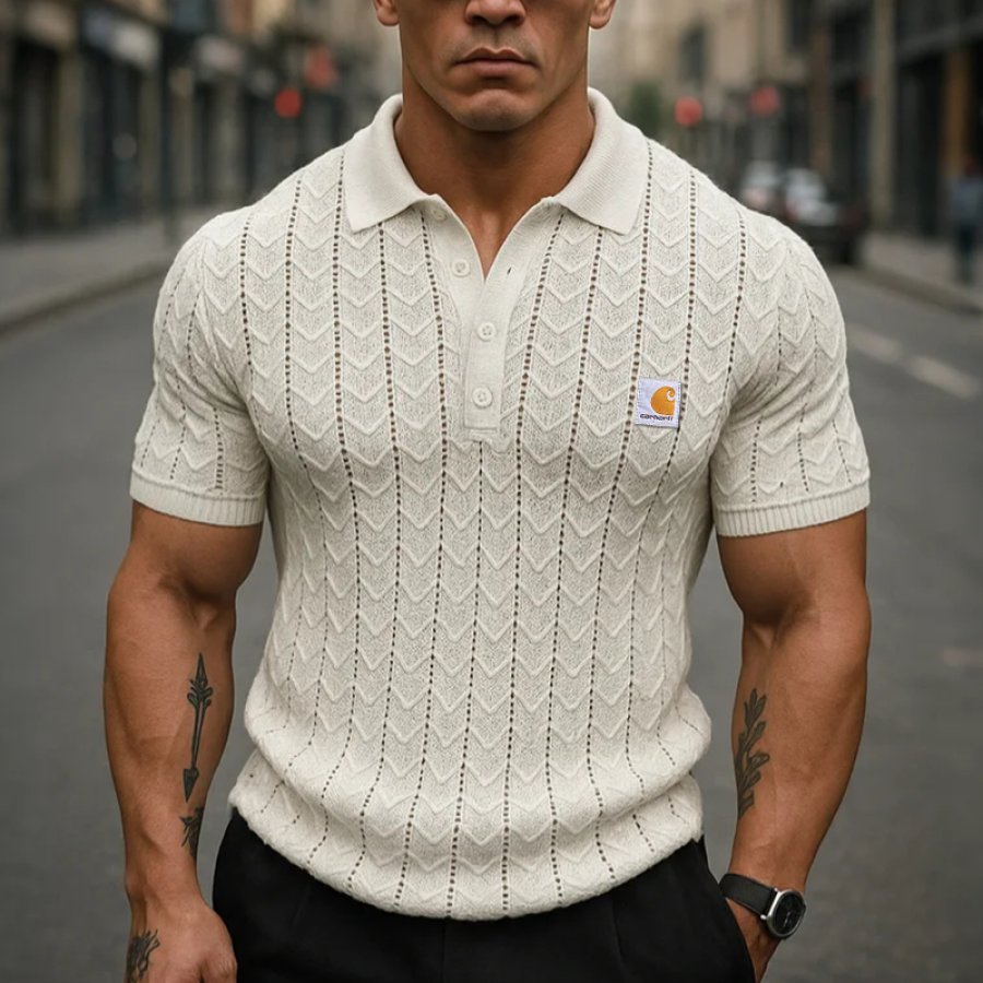 

Vintage Stylish Knit Polo Shirt For Men - Perfect For Casual And Smart-Casual Outfits