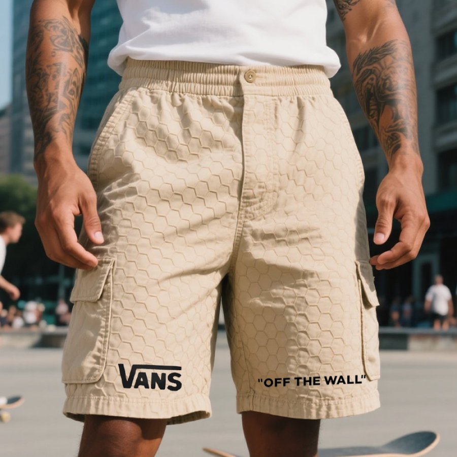 

Men's Vintage Honeycomb Pattern Pocket Cargo Surfing Skateboard Shorts