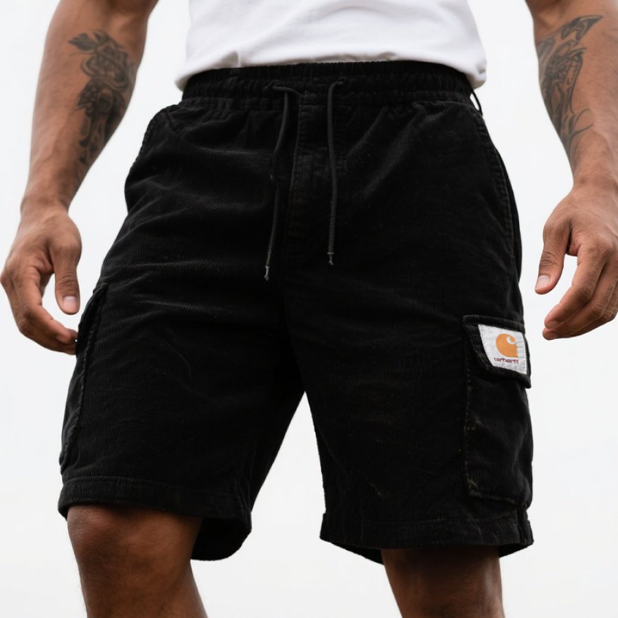 

Men's Corduroy Cargo Surfing Skateboard Shorts With Drawstring Waist