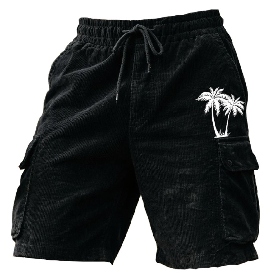 

Men's Vintage Corduroy Shorts With Palm Tree Print