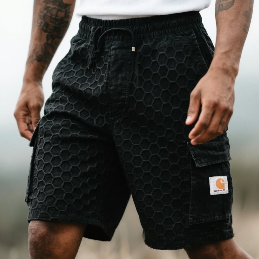 

Men's Vintage Honeycomb Pattern Cargo Surfing Skateboard Shorts