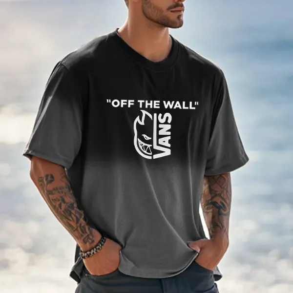 Men's Vintage Gradient Casual T-Shirt With 'Off The Wall' Graphic Print - Wayrates.com 