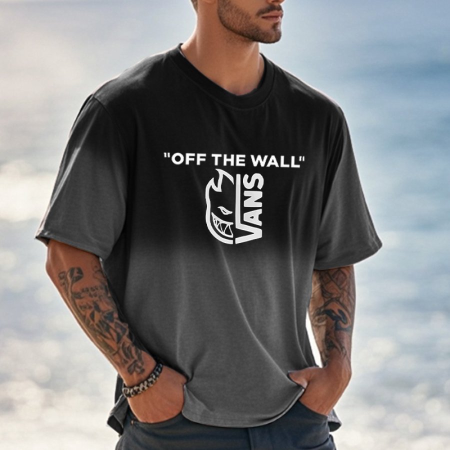 

Men's Vintage Gradient Casual T-Shirt With 'Off The Wall' Graphic Print