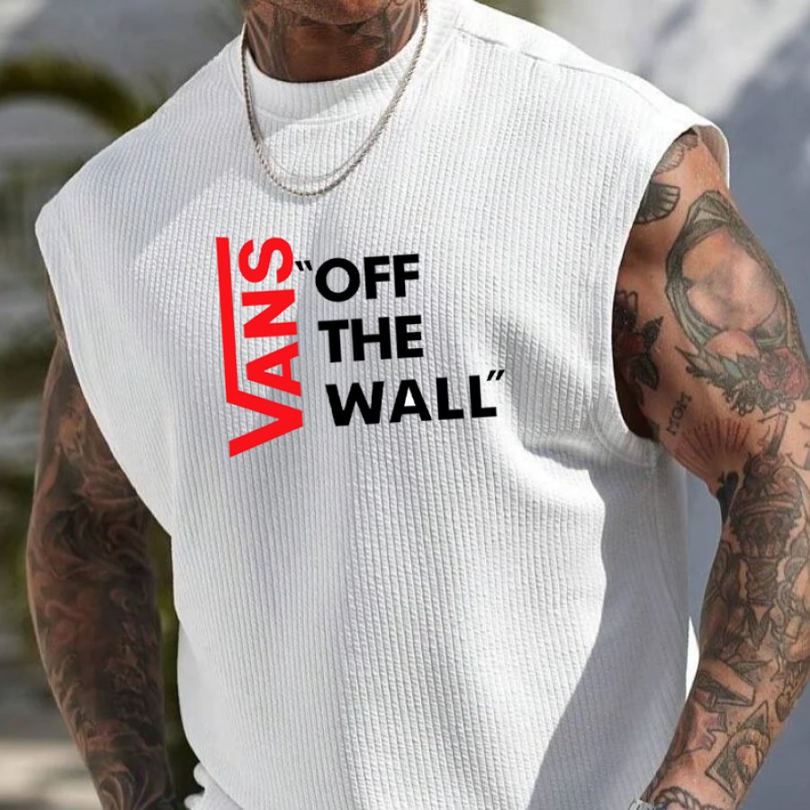 

Men's Sleeveless Tee Tank Top With Off The Wall Print