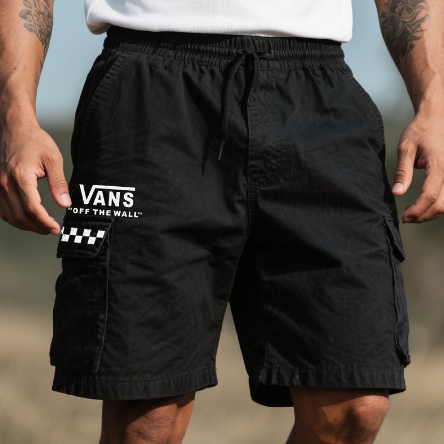 

Men's Vintage Off The Wall Print Cargo Surfing Skateboard Shorts