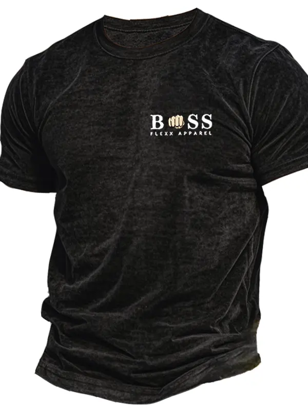 Men's Vintage Letter Print Black T-Shirt - Pragmaace.com 