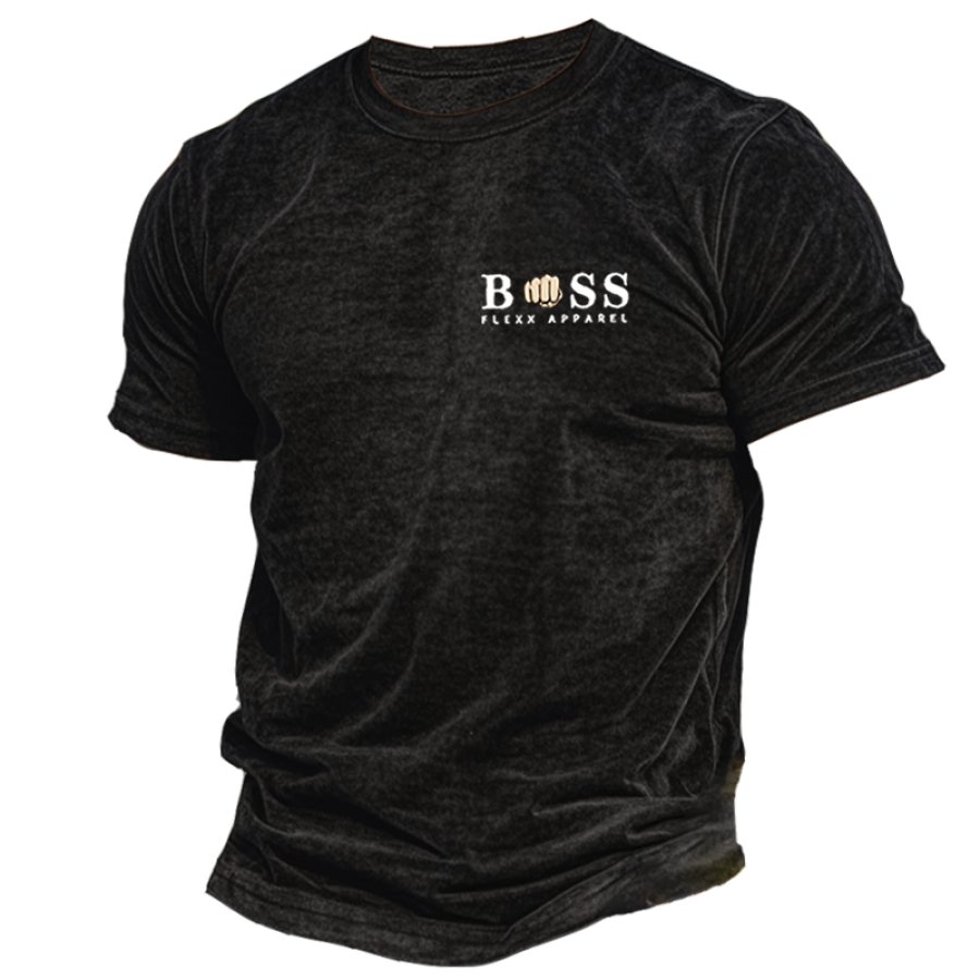 

Men's Vintage Letter Print Black T-Shirt