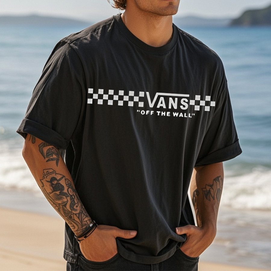 

Men's Vintage T-Shirt With Checkerboard Logo