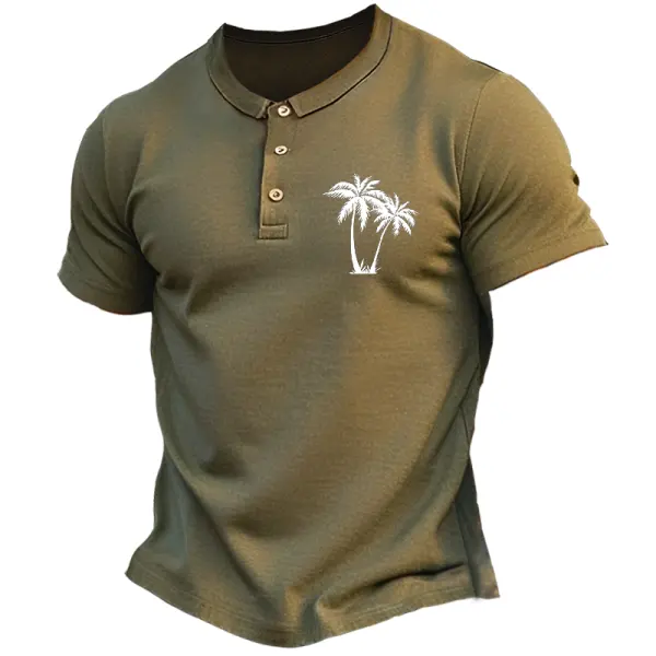 Men's Vintage Palm Tree Print Polo T Shirt - Wayrates.com 