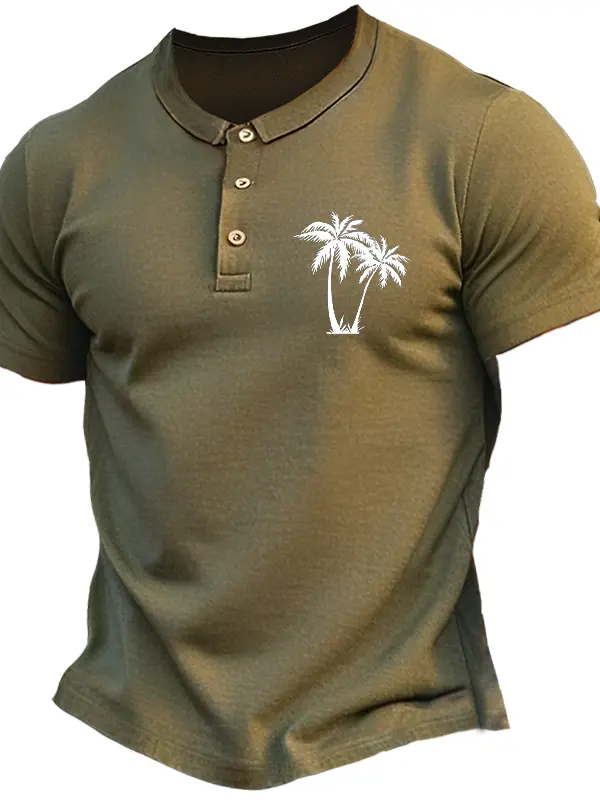 Men's Vintage Palm Tree Print Polo T Shirt - Menwyx.com 