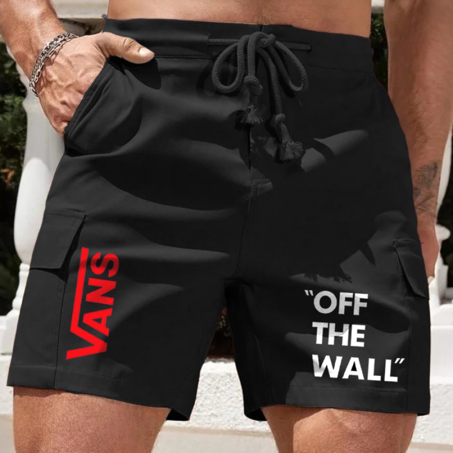 

Men's Vintage Off The Wall Black Surfing Skateboard Cargo Shorts