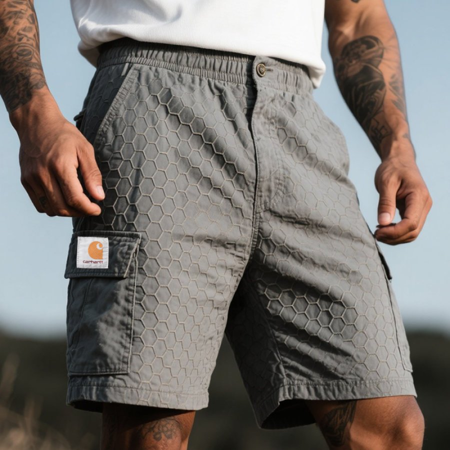 

Men's Vintage Gray Honeycomb Cargo Surfing Skateboard Shorts