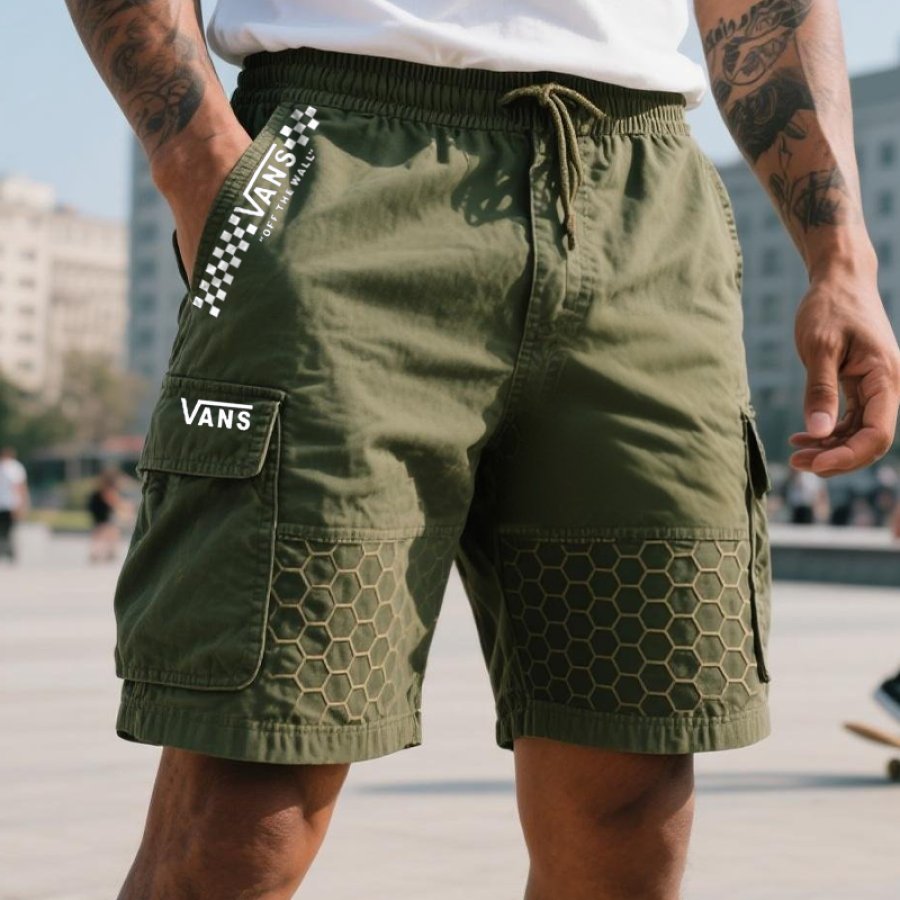 

Men's Vintage Honeycomb Pattern Hexagonal Cargo Surfing Skateboard Shorts