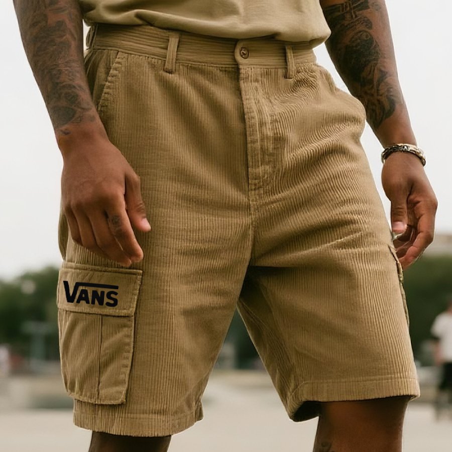 

Men's Vintage Corduroy Cargo Surfing Skateboard Shorts Khaki