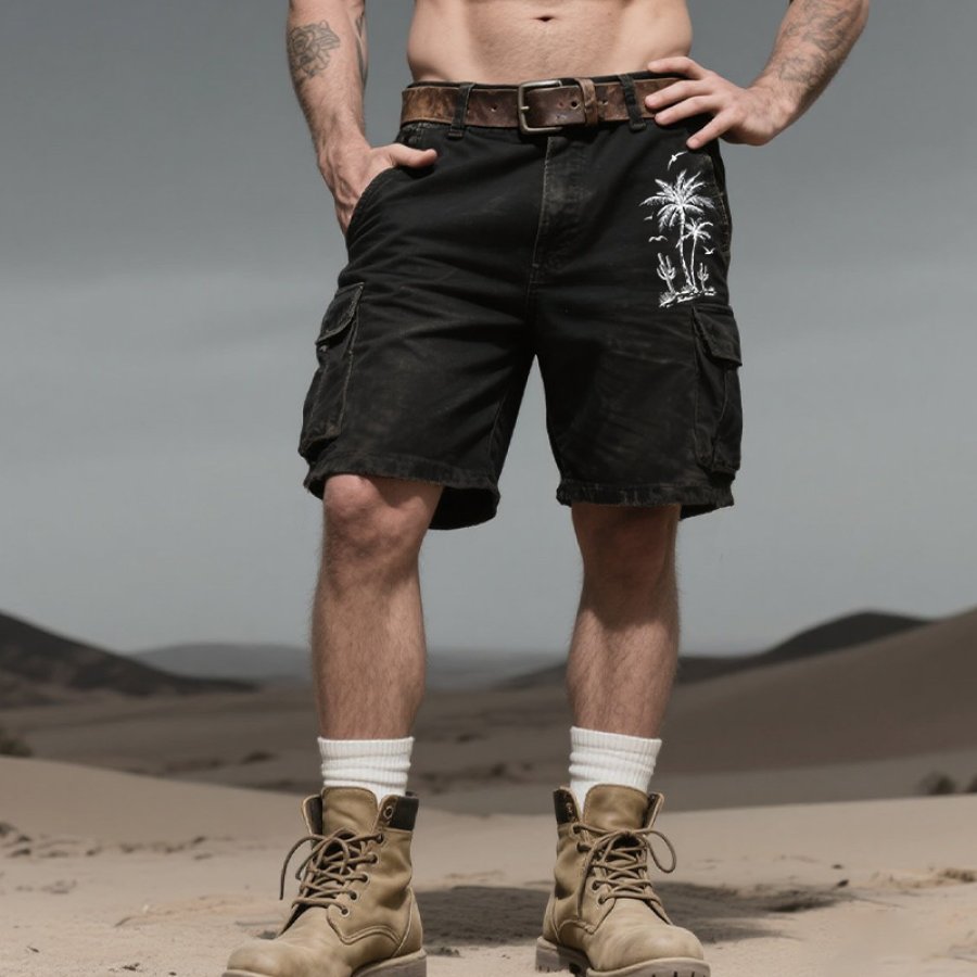 

Men's Vintage Cargo Shorts With Palm Tree Print