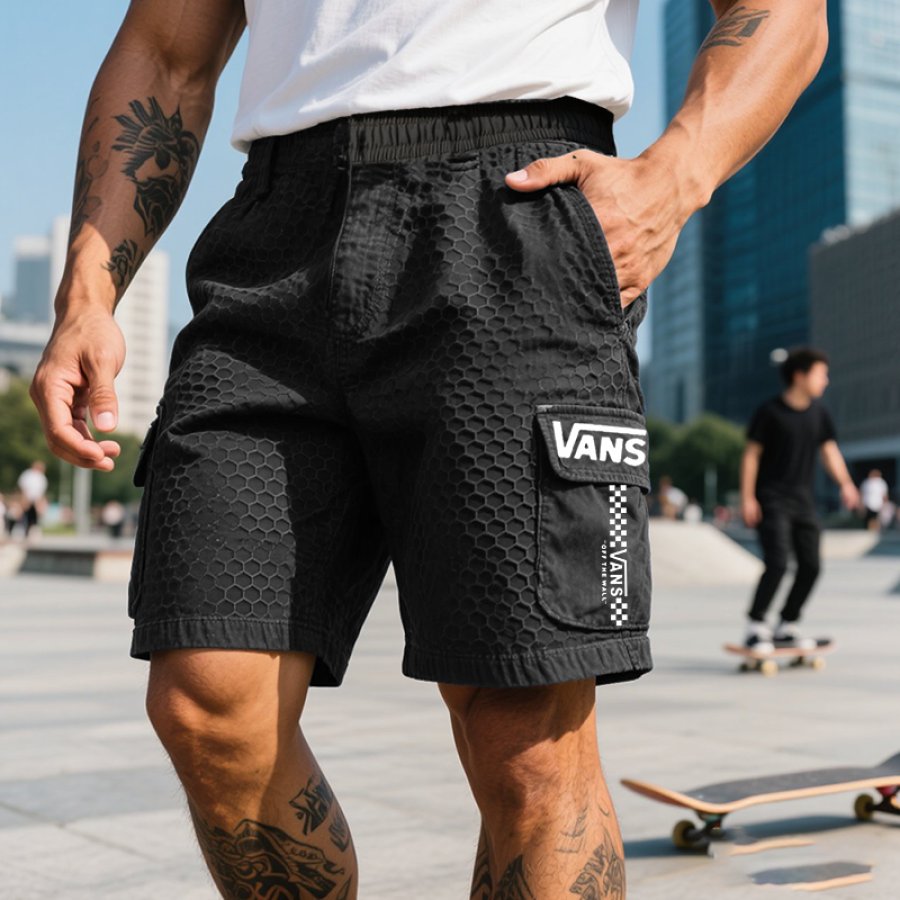 

Men's Retro Honeycomb Pattern Surfing Skateboard Cargo Shorts