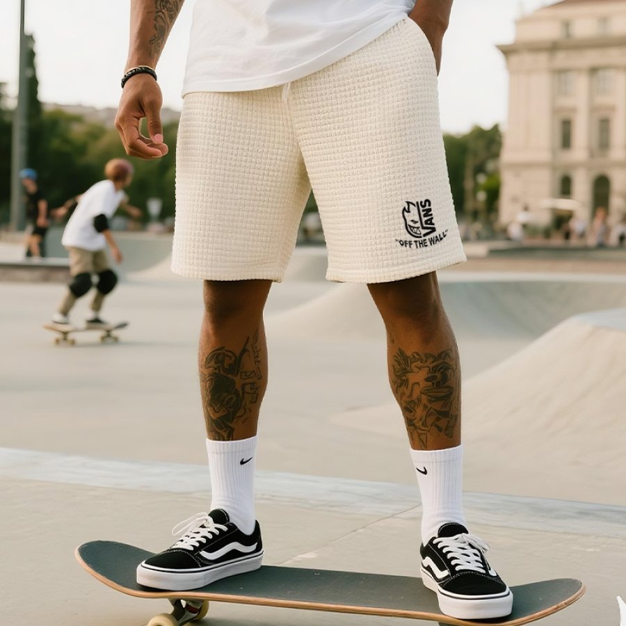 

Men's Vintage Off White Waffle Surfing Skateboard Shorts