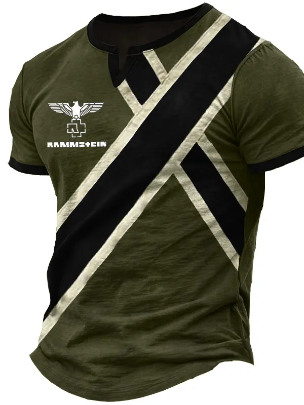 Men's Vintage Cross-Stripe Print Rock T-Shirt - Pragmaace.com 