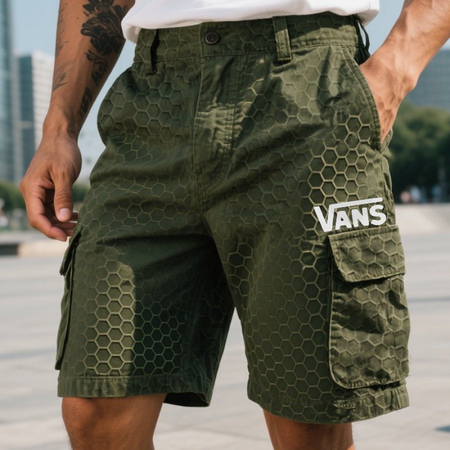 

Men's Vintage Honeycomb Surfing Skateboard Cargo Shorts Military Green