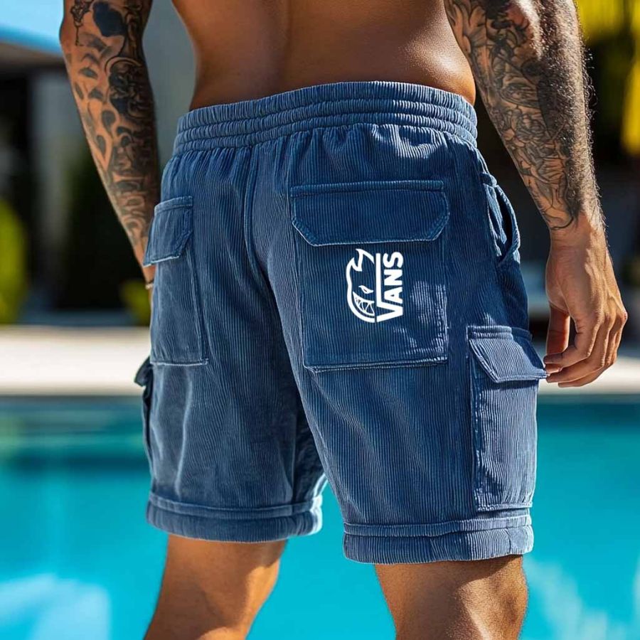 

Men's Surfing Skateboard Cord Shorts Corduroy Multi-Pocket Elastic Drawstring Boardshorts