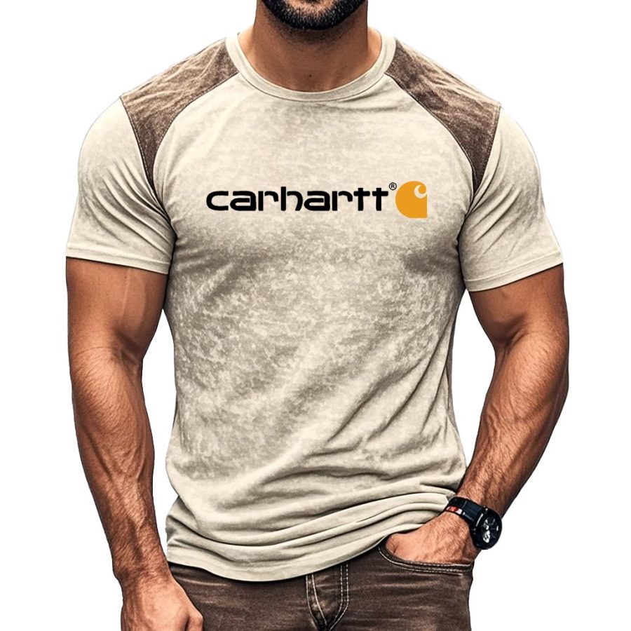 

Men's Vintage Suede Contrast Color Stitching Crew Neck Short Sleeve T-Shirt