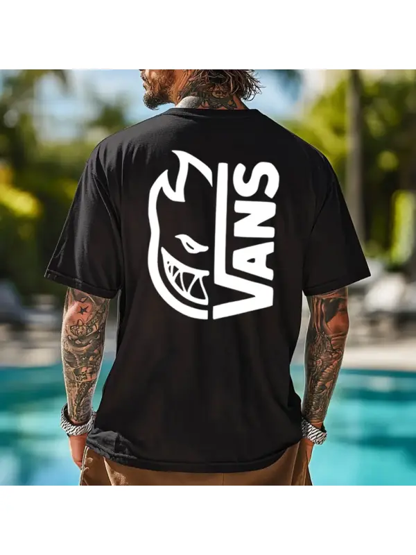 Men's Vintage Surfing Fire Skateboard Print Crew Neck Short Sleeve T-Shirt - Aptkoi.com 