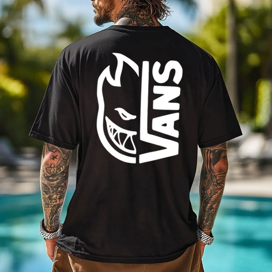 

Men's Vintage Surfing Fire Skateboard Print Crew Neck Short Sleeve T-Shirt