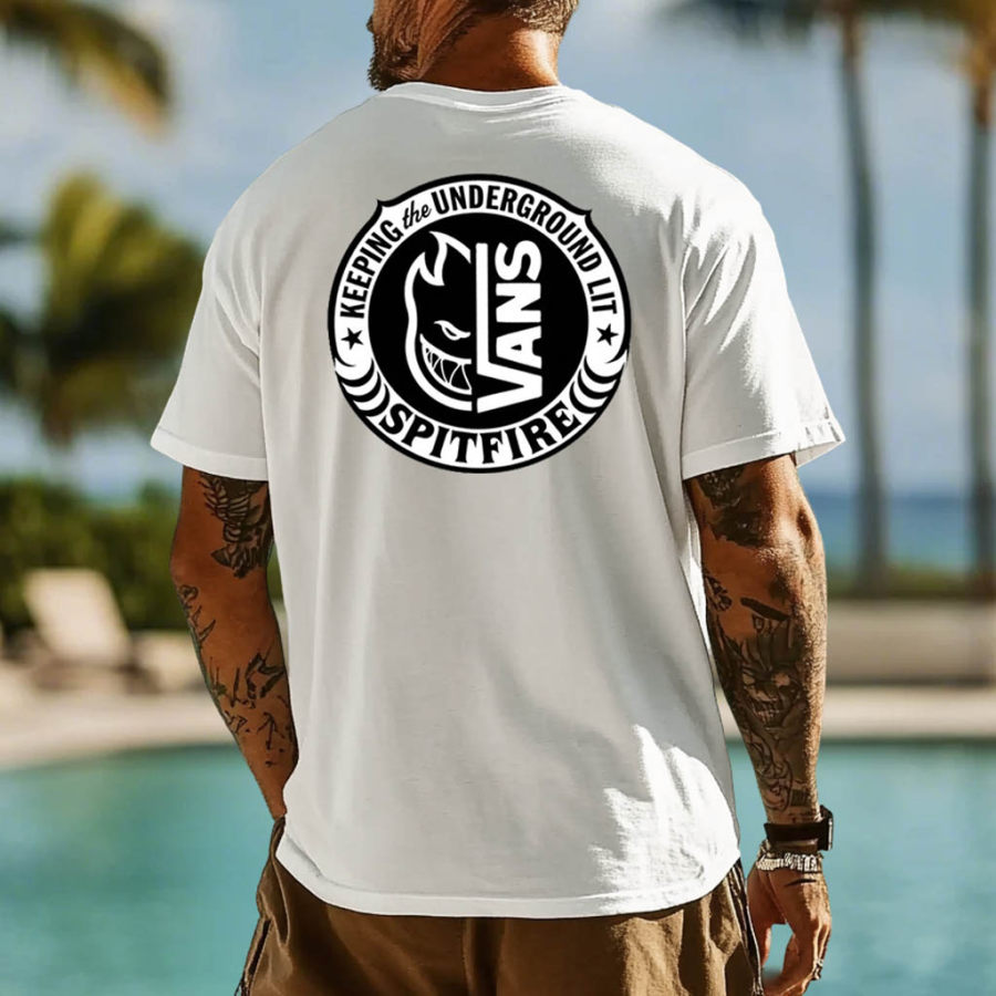 

Men's Vintage Surfing Fire Skateboard Print Crew Neck Short Sleeve T-Shirt