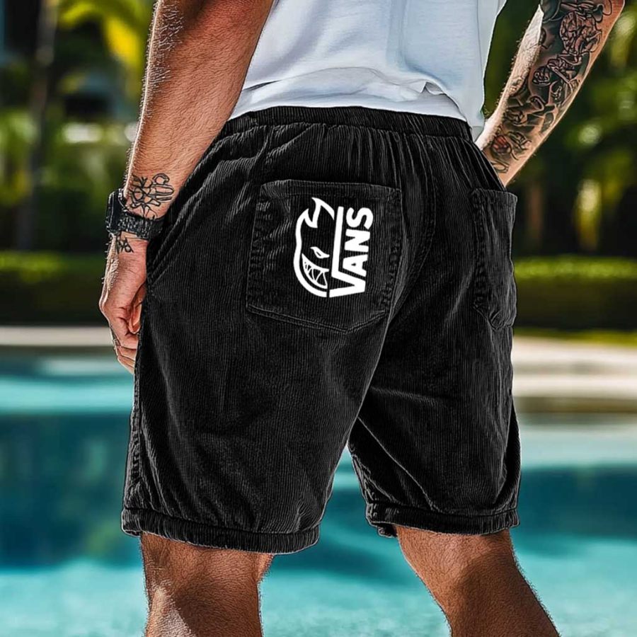 

Men's Surfing Skateboard Shorts Corduroy Elastic Drawstring Black Boardshorts