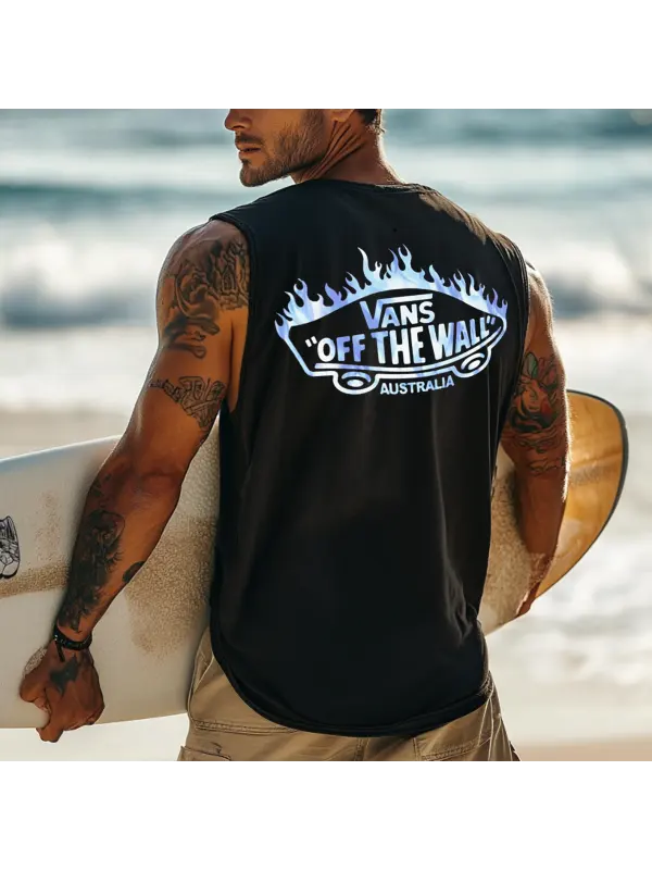 Men's Vintage Surfing Oversized Print Tank Top - Frontiercool.com 