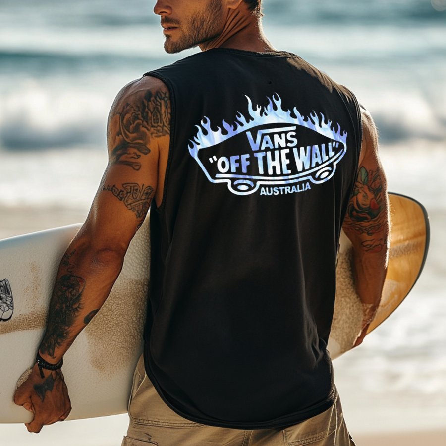 

Men's Vintage Surfing Oversized Print Tank Top