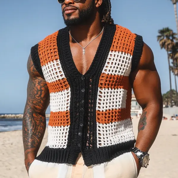 Men's Colorful Crochet Vest For Beach Style - Rabclub.com 