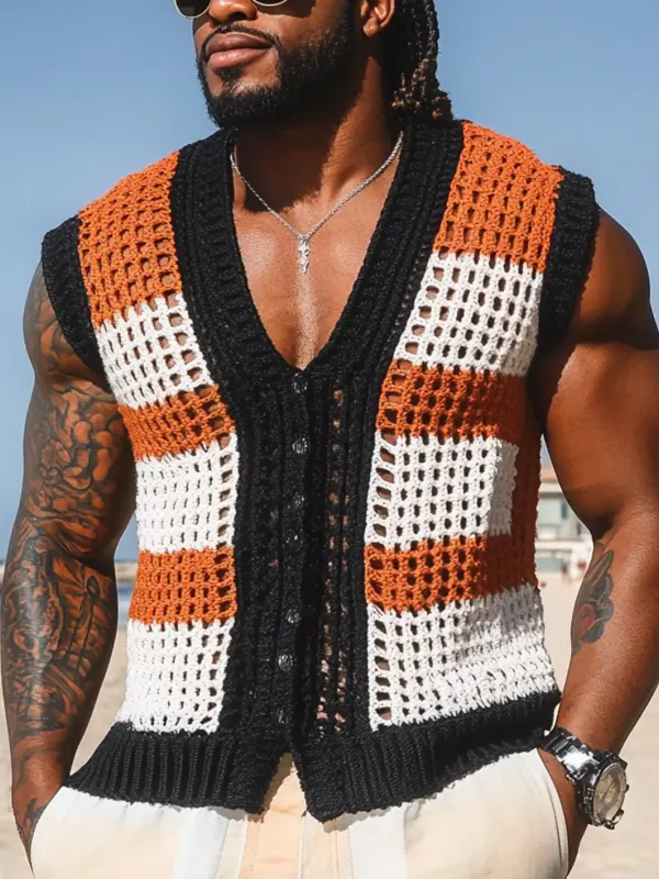 Men's Colorful Crochet Vest For Beach Style - Menwyx.com 